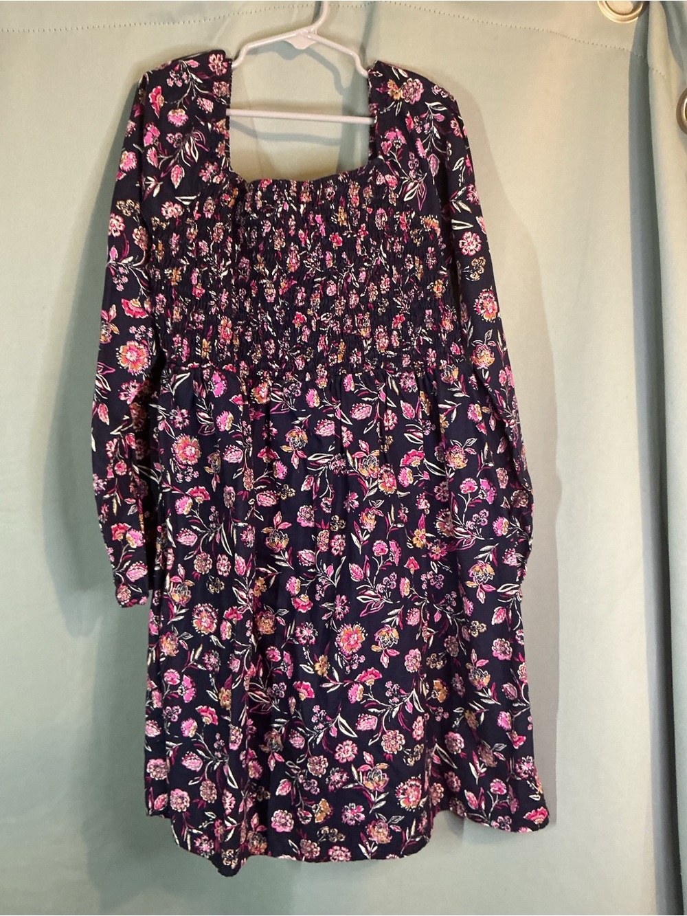 GAP Navy Floral Smocked Long-Sleeve Dress with Pink Accents